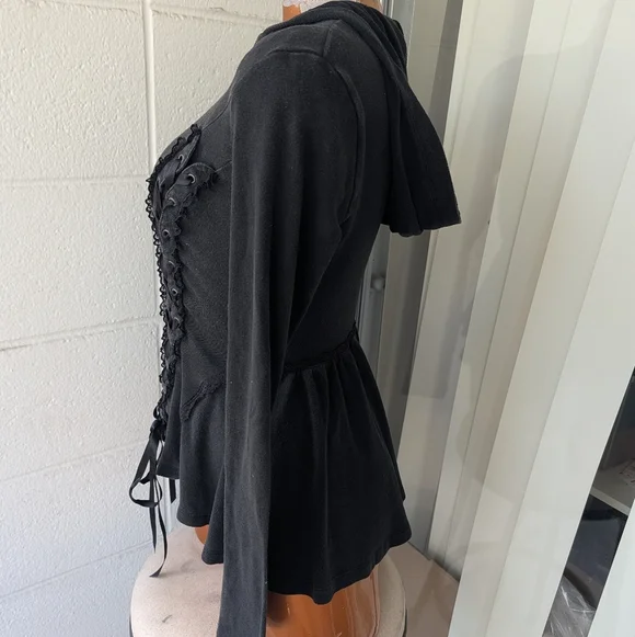 Royal Bones Tripp NYC Corset Lace Up Black Steampunk Hoodie Size XS - Picture 7 of 16